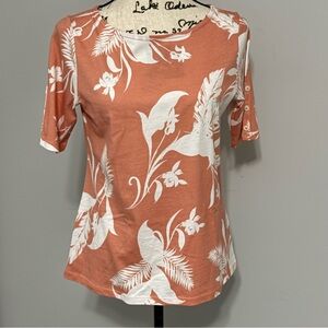 Liz Claiborne Coral and White Floral Top Size S